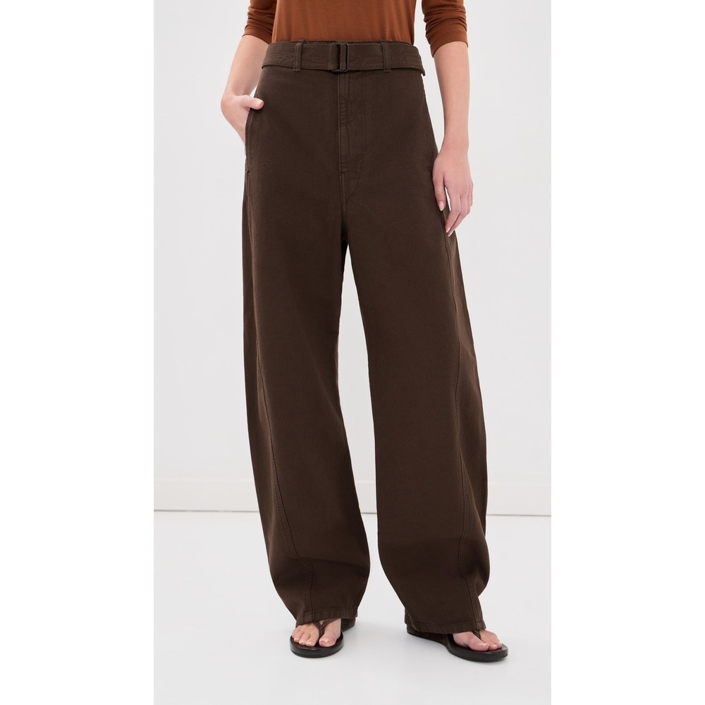 Lemaire Twisted Belted Pants Dark Brown Cotton Denim PA326 LD1001 S